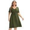 Plus Size Dress Women's V Neck A-Line Knee Length Wrap Mini Dress With Belt Plus Size Dresses for Curvy Women - 4 of 4