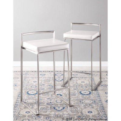 Contemporary Fuji 31" White Faux Leather Counter Stool