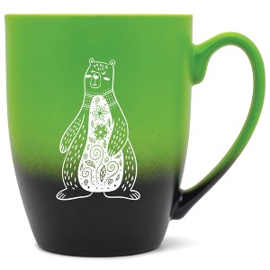 Elanze Designs 12 Ounce Two Toned Ombre Ceramic Tea Coffee Cup Mug Green Black Whimsical Floral Bear - 1 of 4