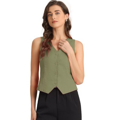 INSPIRE CHIC Women's Fashion Sleeveless Button Down V Neck Crop Summer Vest