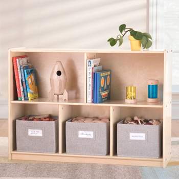 Guidecraft EdQ 2-Shelf 5-Compartment Storage 30": Children's Wooden Organizer, Cube Bookshelf and Bins, Kids Room and School Furniture