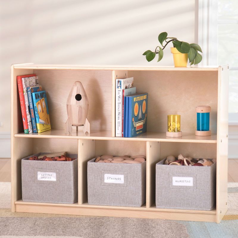 Guidecraft EdQ 2-Shelf 5-Compartment Storage 30": Children's Wooden Organizer, Cube Bookshelf and Bins, Kids Room and School Furniture, 1 of 6