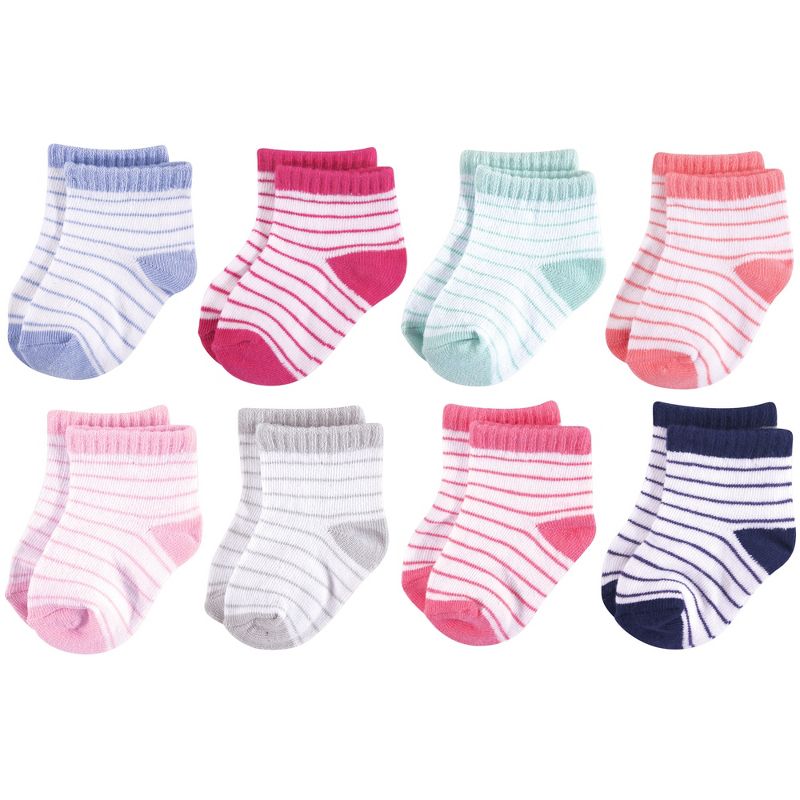 Hudson Baby Infant Girl Cotton Rich Newborn and Terry Socks, Stripes Girl, 1 of 3