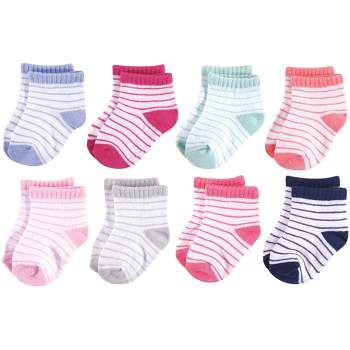 Hudson Baby Infant Girl Cotton Rich Newborn and Terry Socks, Stripes Girl