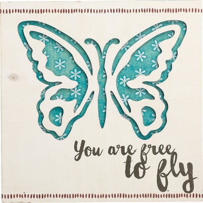 Transpac Wood 10 in. Multicolor Everyday Pierced Butterfly Sentiment Art