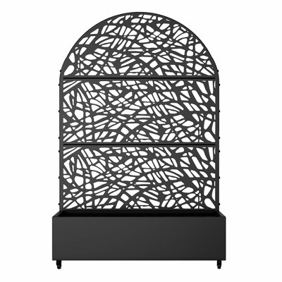 Lirago  Metal Planter Box privacy screen Garden Bed with Trellis and Wheels - Black-6 ft. H x 4 ft. W