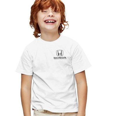Honda Distressed Left Chest Logo Kids T Shirt For Youth, White, Small