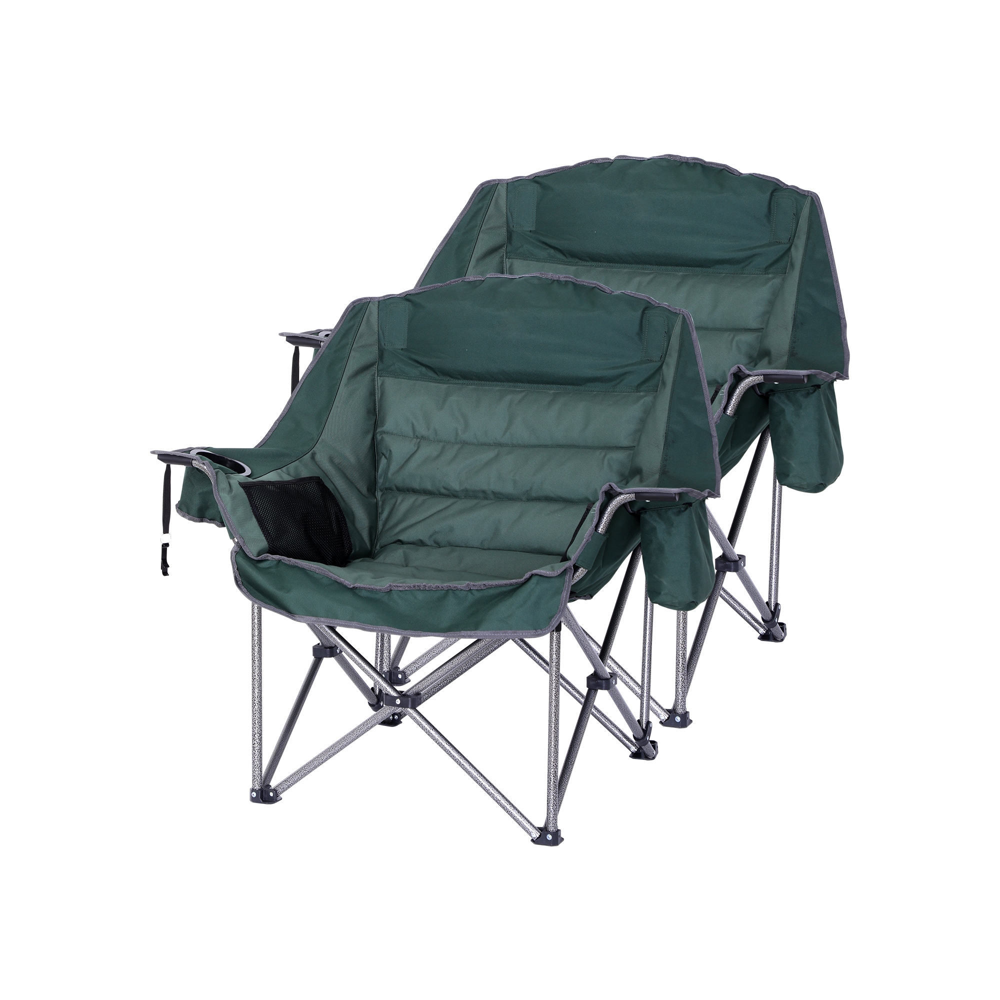 MUKE Oversized XL Padded Camping Chair with Cupholder, Cooler & Carry Bag, Heavy Duty 400lb, Outdoor Lounge Chair for Camping & Picnic (Green, 2-Pack)
