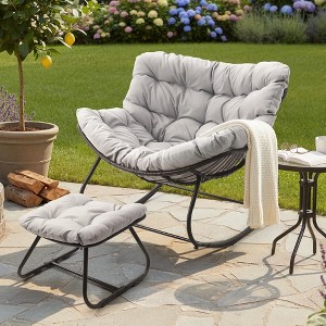 Heynemo Patio Rocking Chair with Ottoman, Outdoor Indoor Rocking Egg Chair with Cushions, Metal Lounge Chair Oversized Papasan Chair, Reading Chair - 1 of 4