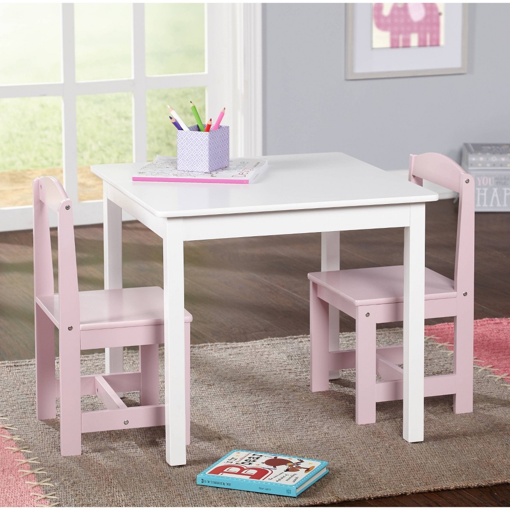 3pc Madeline Kids' Table and Chair Set White/Pink - Buylateral: Toddler Table Set, MDF Frame, 50 lb Capacity