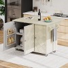 MAYEERTY Solid Wood Handwoveb Kitchen Island with Drop Leaf Coastal Kitchen Isalnd on Wheels Champange - 2 of 4