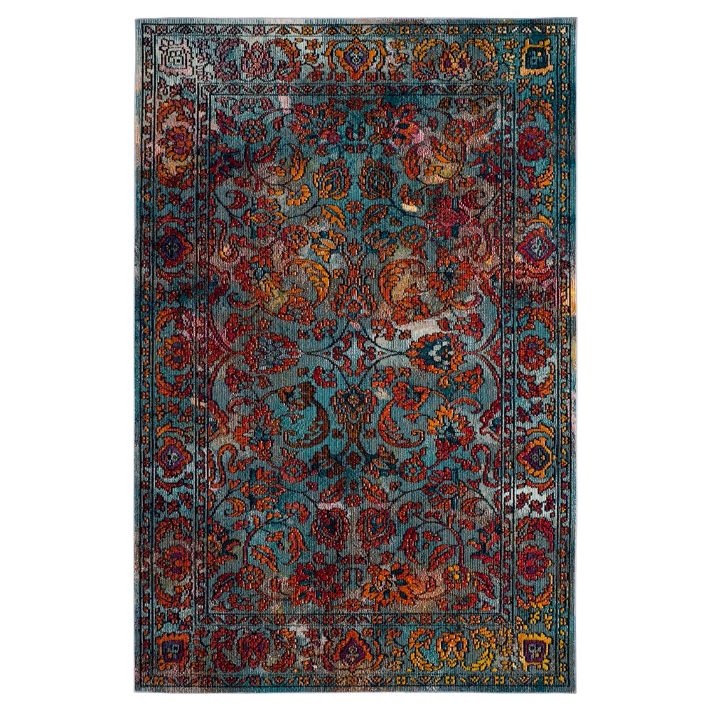 Light Blue/Orange Floral Loomed Accent Rug 4'X6' - Safavieh