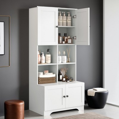 67"Tall Bathroom Storage Cabinet with 4 Doors and Adjustable Shelves,Open multi-layer Shelves - Leovsnove
