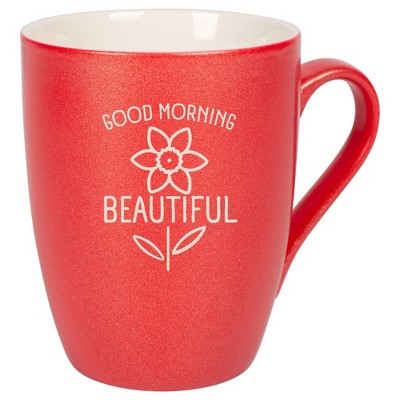 Elanze Designs Good Morning Beautiful 10 Ounce Ceramic Laser-Etched Engraved Drinkware Mug, Metallic Crimson Red