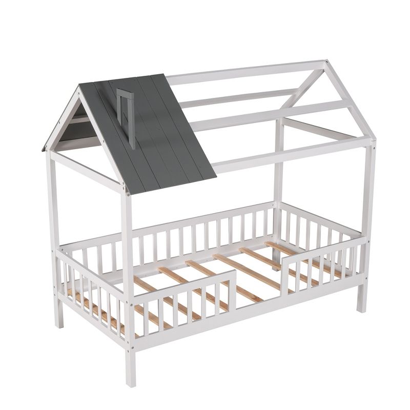 Twin Size Wood House Bed with Fence - ModernLuxe, 4 of 9