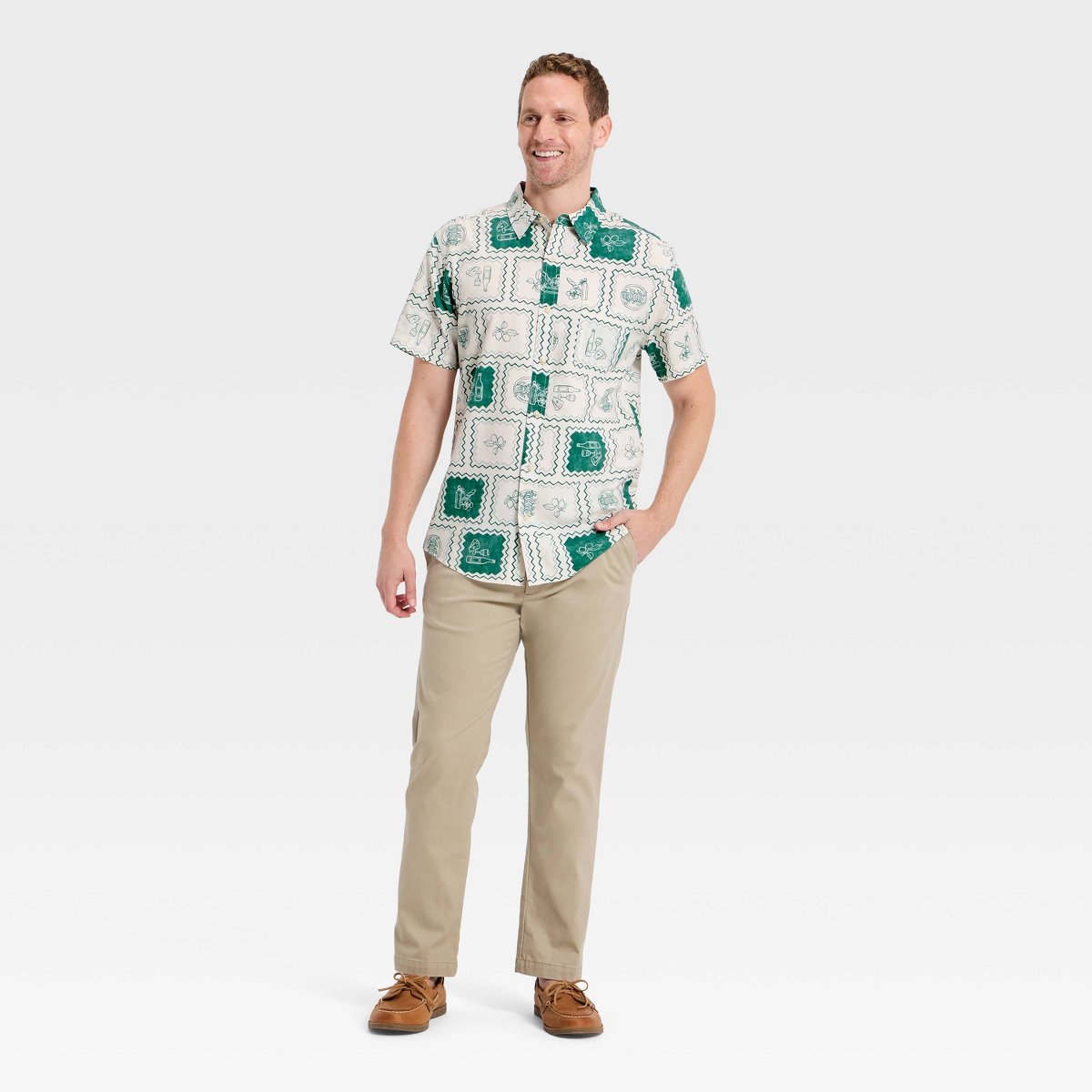 Мужские рубашки Goodfellow & Co Men's Short Sleeve Cotton Rayon Point Collar Button-Up Shirt - Goodfellow & Co™ Green M — фото 3