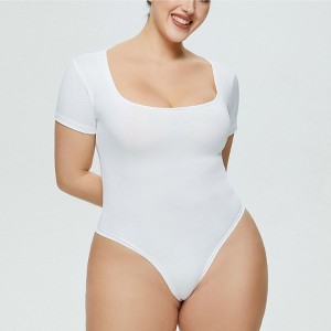 Coolmee Womens Bodysuit Tummy Control Seamless Short Sleeve Body Suit Shapewear Thong Square Neck Body Sculpting Shaper - 1 of 4