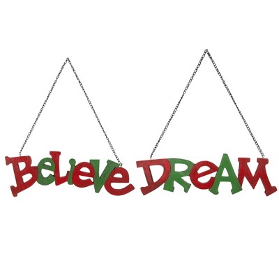 Northlight 9.5" Red and Green Hanging "Believe' and "Dream" Christmas Wall Decoration 9.5"