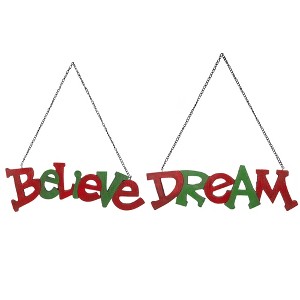 Northlight 9.5" Red and Green Hanging "Believe' and "Dream" Christmas Wall Decoration 9.5" - 1 of 4
