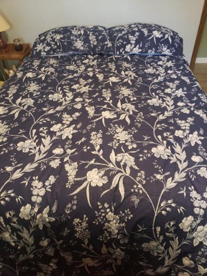Laura Ashley 7pc King Branch Toile 100% Cotton Comforter Sham Bonus Set  Blue : Target