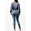 Slickblue Women's Satin Blouse & Leggings Set with Scarf Print, Button Down Top, High Waist Bottoms, Navy/Green, Size S-L - 2 of 4