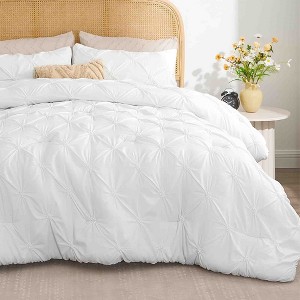 BAGOKIE 3 Pieces Floral Pinch Pleat Bed in a Bag Comforter Set for All Season - 1 of 4