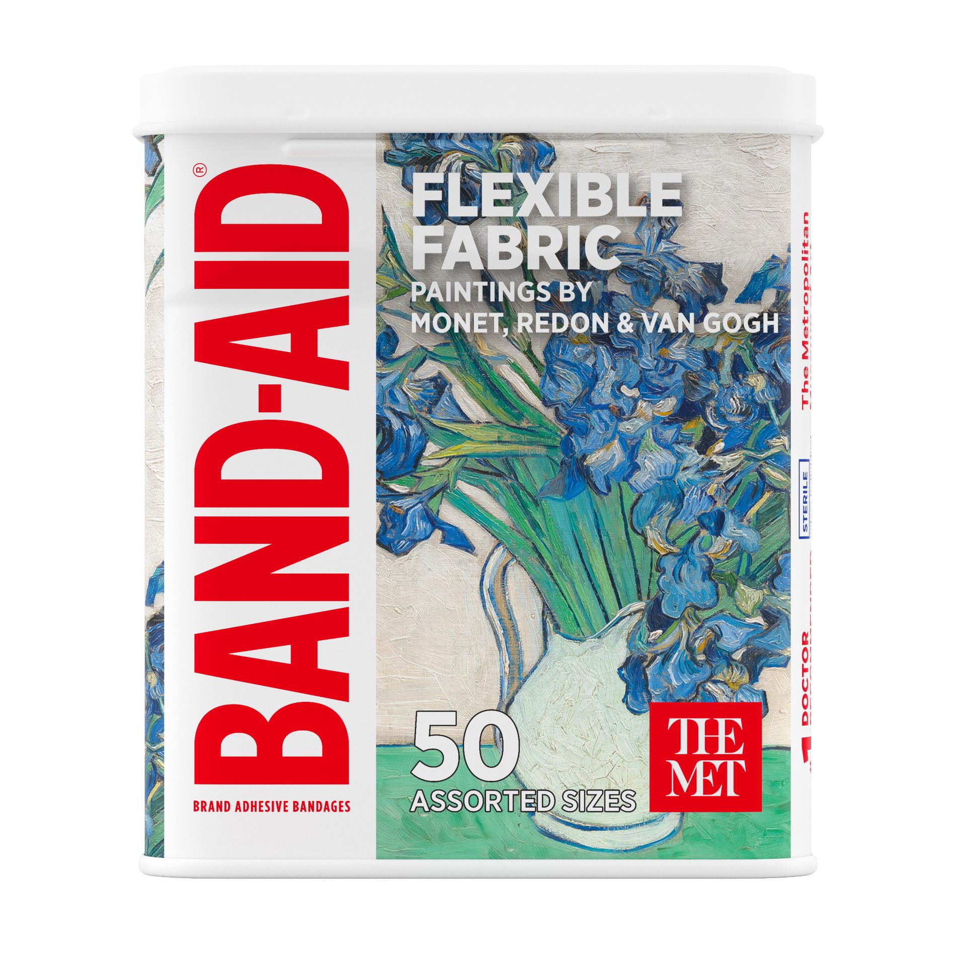 Band-Aid Brand Adhesive Flexible Fabric Bandages - Paintings by Monet, Redon & Van Gogh - Collectible Tin - Assorted - 50ct