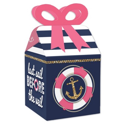 Big Dot of Happiness Last Sail Before The Veil - Square Favor Gift Boxes - Nautical Bachelorette and Bridal Shower Bow Boxes - Set of 12