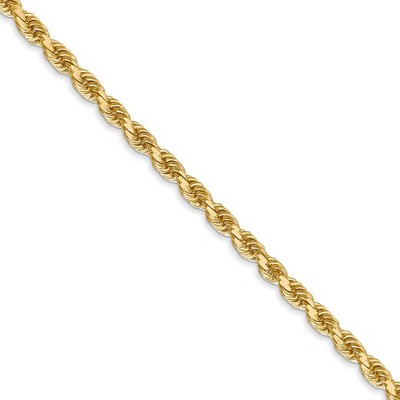 Black Bow Jewelry 3.25mm, 14k Yellow Gold, Diamond Cut Solid Rope Chain Necklace