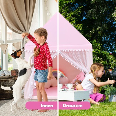 Pink Fairy Castle Kids Play Tent with Washable Mat and Windows