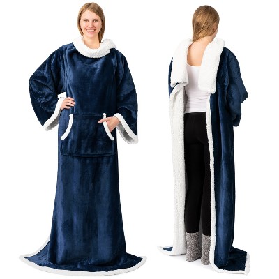 PAVILIA Fleece Wearable Blanket with Sleeves, Warm Cozy Soft Functional Lightweight Sleeved Throw Adults Men Women