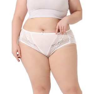 Agnes Orinda Women's Plus Sheer Lace Trim High-Rised Solid Briefs Stretchy Underwear - 1 of 4