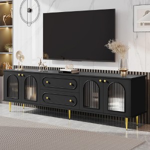 PAGED 2 Drawers TV Stand with Cabinets and Fluted Glass Doors for TVs Up to 80 Inch,Console Table with Metal Handles for Living Room - 1 of 4