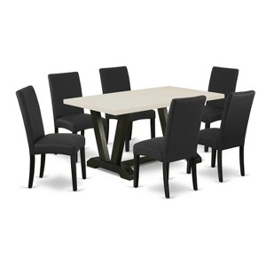 7-Piece Rectangle Natural Oak Finish Solid Wood Top Dining Table with 6-Parson Chairs with - 1 of 4
