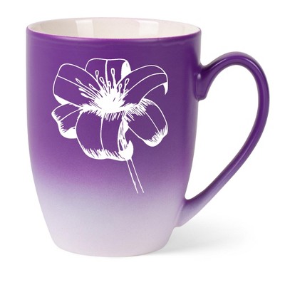 Elanze Designs Botanical Floral Nature Coffee Cup Mug 12 Ounce Ceramic With Ombre Gradient Elegant Minimalist Daylily Flower Silhouette Purple and