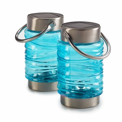 2pk 8" Wave Solar Outdoor Lantern Blue - Smart Solar