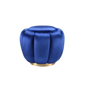 Simple Relax Round Ottoman with Metal Base in Blue and Gold - 1 of 4