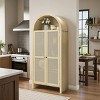 Arched Kitchen Storage Cabinet with Adjustable Shelves,Rattan Door Wood Kitchen Pantry, Modern Display Cabinet-Dining Room,Living Room-Tanpinhause - 3 of 4