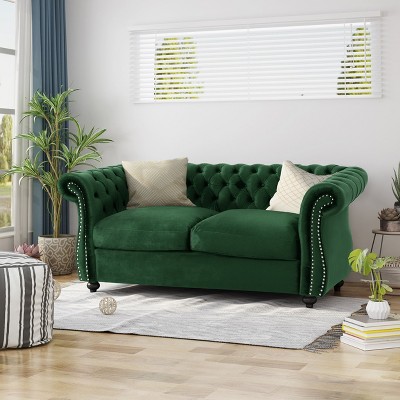 NicBex 61.8 Inch Loveseat,Modern Chesterfield Fabric Loveseat Sofa with Nailhead Accents,Upholstered 2-Seater Couch for Living Room