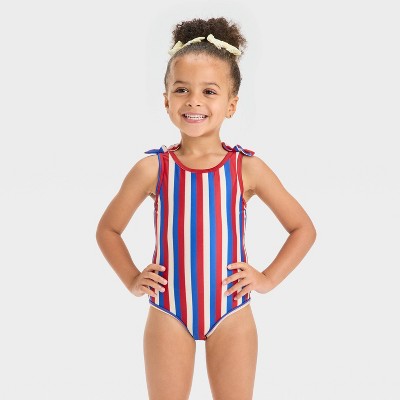 Toddler Girls' Striped One Piece Swimsuit - Cat & Jack™ Red/White/Blue