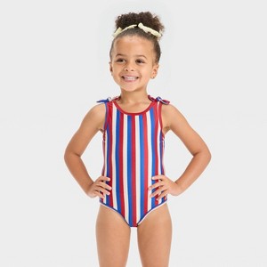 Toddler Girls' Striped One Piece Swimsuit - Cat & Jack™ Red/White/Blue - 1 of 3