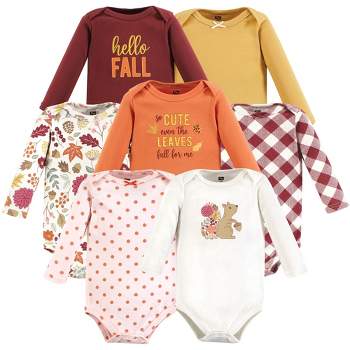 Hudson Baby Infant Girl Cotton Long-sleeve Bodysuits, Hello Fall
