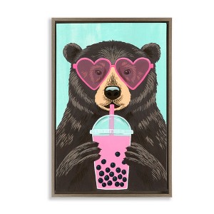 Stupell Industries Bear And Bubble Tea Floating Frame Canvas Art - 1 of 4