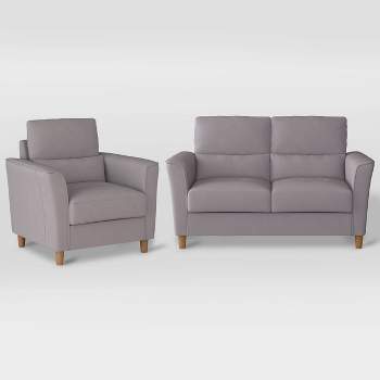 2pc Georgia Upholstered Loveseat and Accent Chair Set Light Gray - CorLiving
