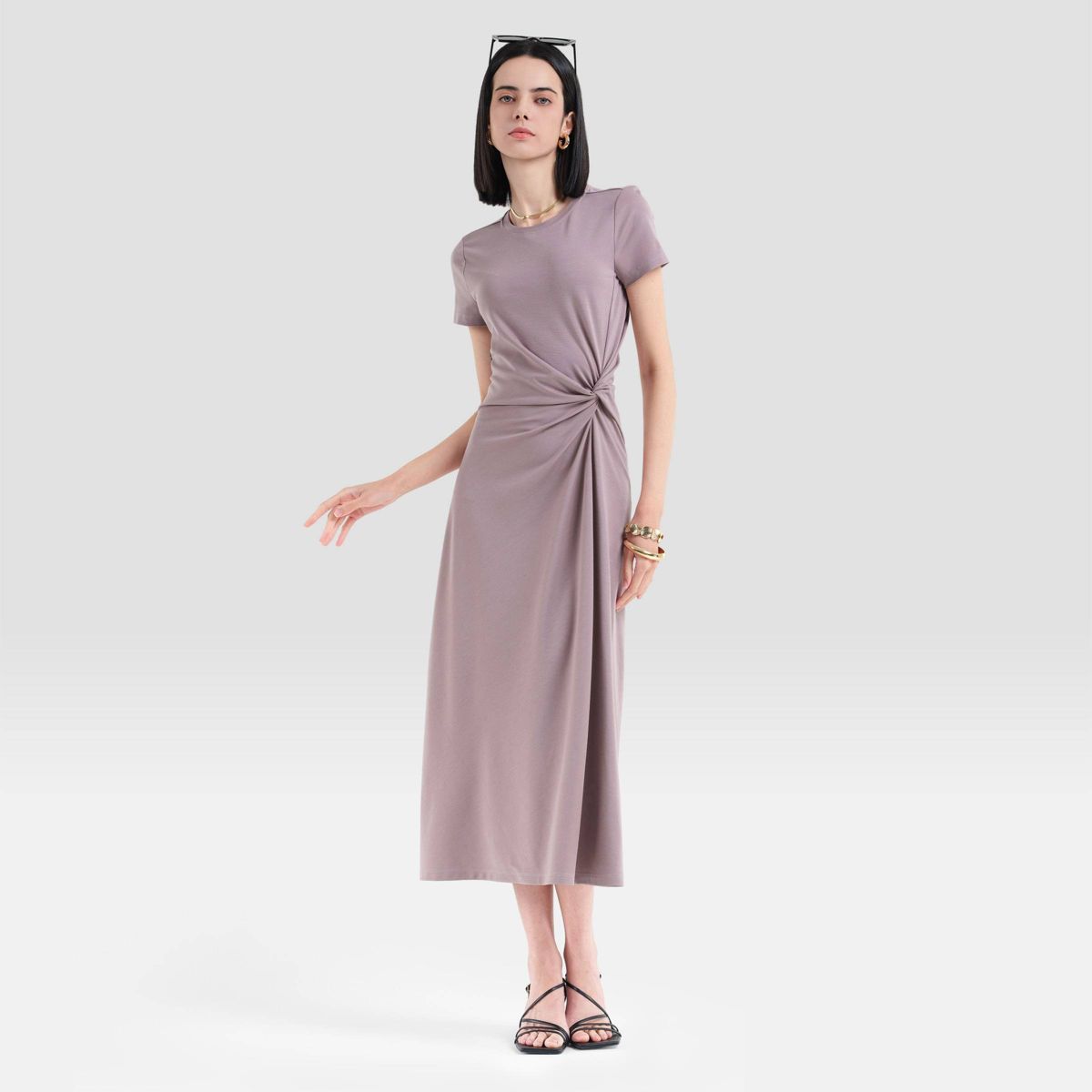 Women's Short Sleeve Soft Knit Ruched Waist Midi T-Shirt Dress - A New Day™ - thumbnail 8