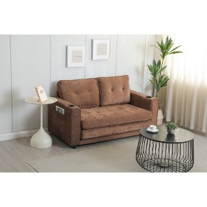 Velvet Linen 3-Fold Convertible Futon Couch Bed with Pull-Out Design and Side Storage Bags for Living Room - 1 of 4