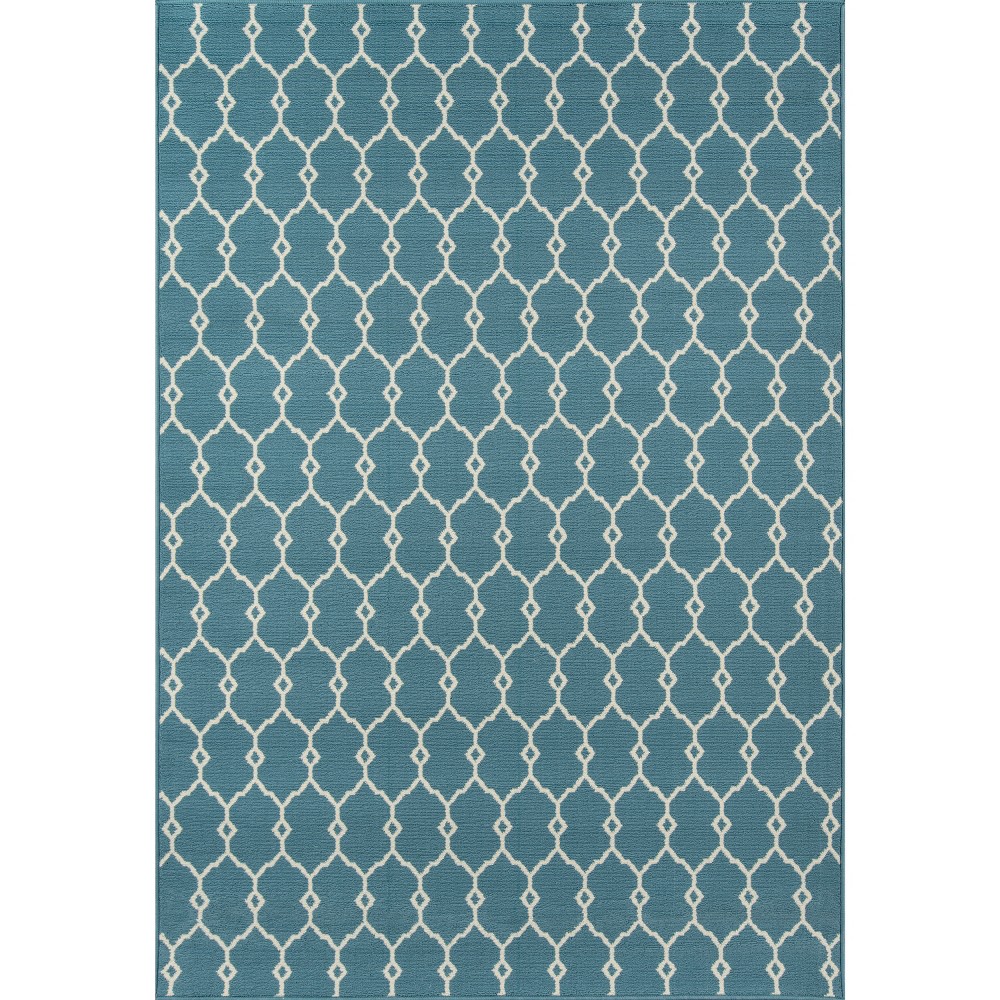 3'11inx5'7in Indoor/Outdoor Fretwork Accent Rug Blue - Momeni