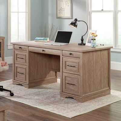 Brushed Oak Executive Desk with Drawers and Keyboard Tray