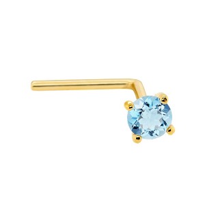 Jewelry Avalanche 22G 14K Gold L-shape Nose Stud with Blue Topaz Gemstone - 1 of 2