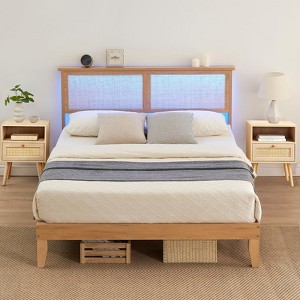 Bed Frame, Natural Rattan Headboard Bed Frame, Noise-Free Platform Bed Frame With Wooden Support Legs and Slats, Easy Assembly, No Box Spring Needed - 1 of 4